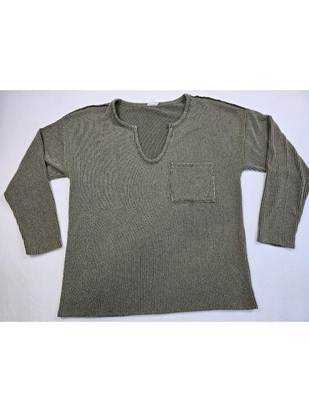 BiBi Womens XL Knit V-Neck Pullover Sweater With Pocket Olive Green
